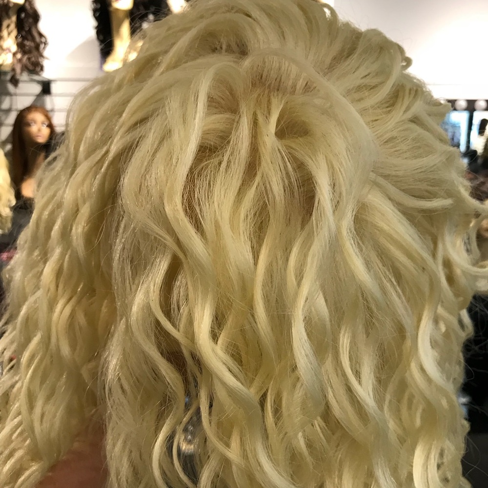 Wig Lacefront Long curly blonde human hair Blende - Picture 8 of 8